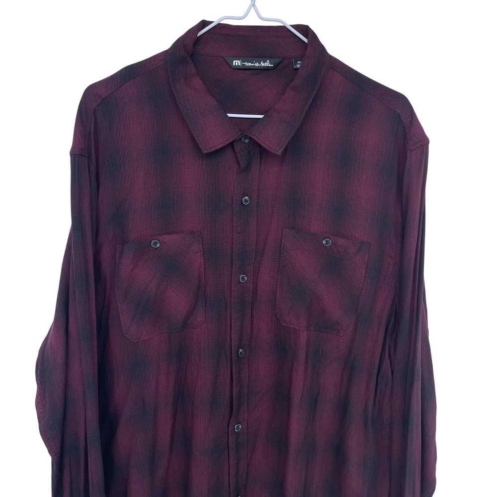 Mens Travis Mathew Red & Black Plaid Long‎ Sleeve Casual Button Down Shirt XXL